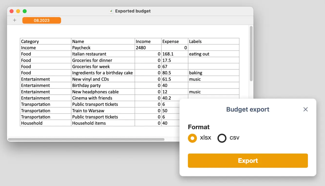 Effortlessly <0>export your budget</0> to different formats