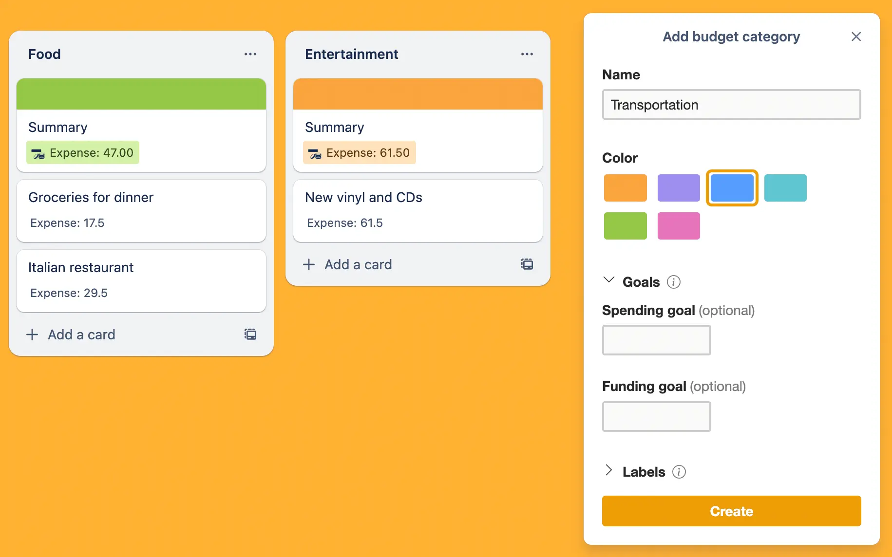 Organize your expenses and incomes into <0>color-coded categories</0>